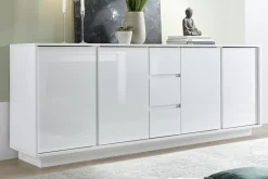 Miliboo Design-Sideboard 4-türig mit 3 Schubladen weiße Hochglanz-Lackierung B 210 cm COMO* Sideboards