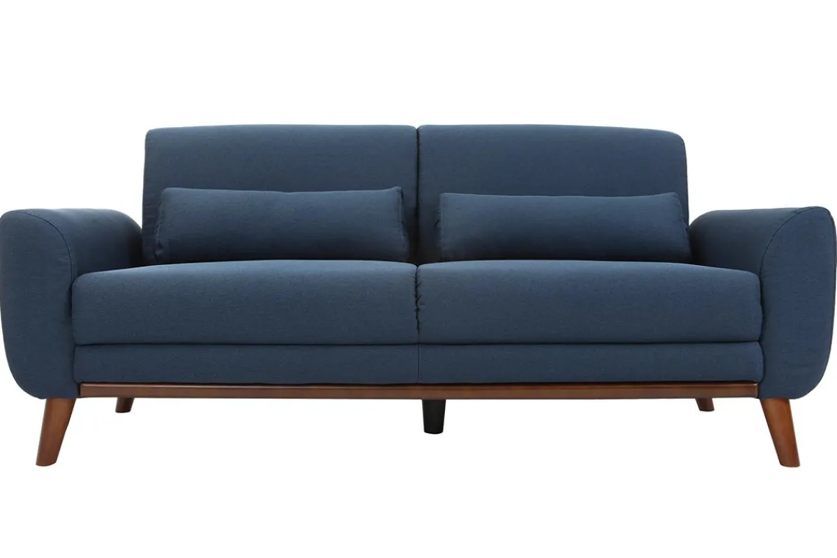 Miliboo Design-Sofa 3 Plätze Stoff Blau Beine Nussbaum EKTOR* Design-sofas