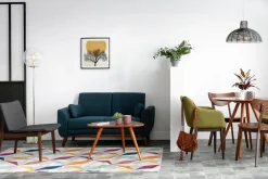 Miliboo Design-Sofa 2 Plätze Stoff Blau und Füße Nussbaum EKTOR* Design-sofas