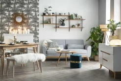 Miliboo Design-Sofa 3 Plätze Stoff Hellgrau Eichenbeine EKTOR* Design-sofas