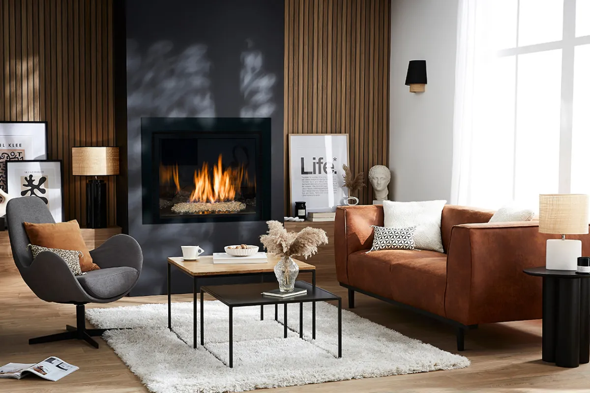 Miliboo Design-Sofa aus Leder in Antikoptik Cognacbraun 2/3-Sitzer MORRIS* Ledersofas