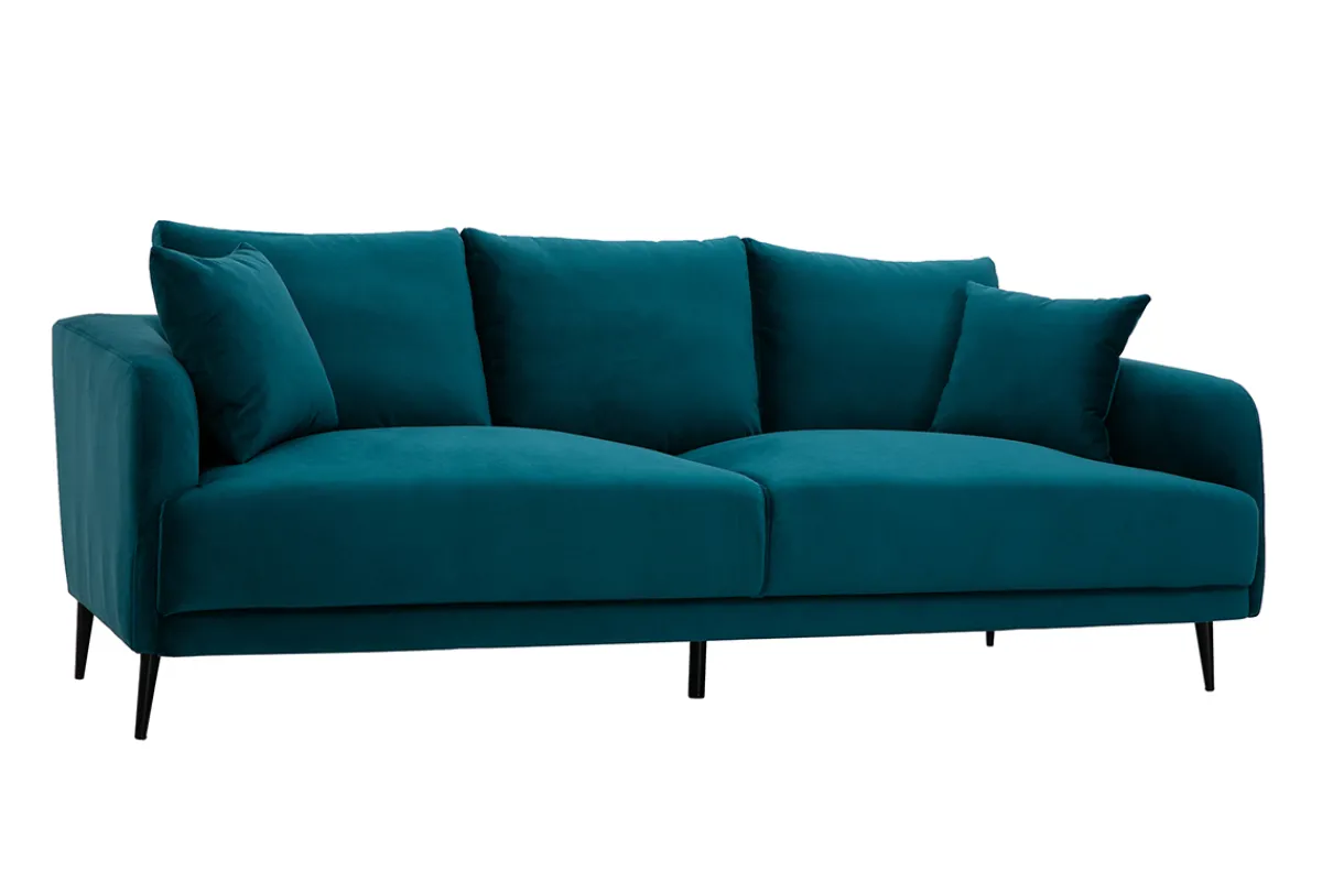 Miliboo Design-Sofa mit petrolblauem Stoff im Samtdesign und schwarzem Metall 3-Sitzer JERRY* Design-sofas