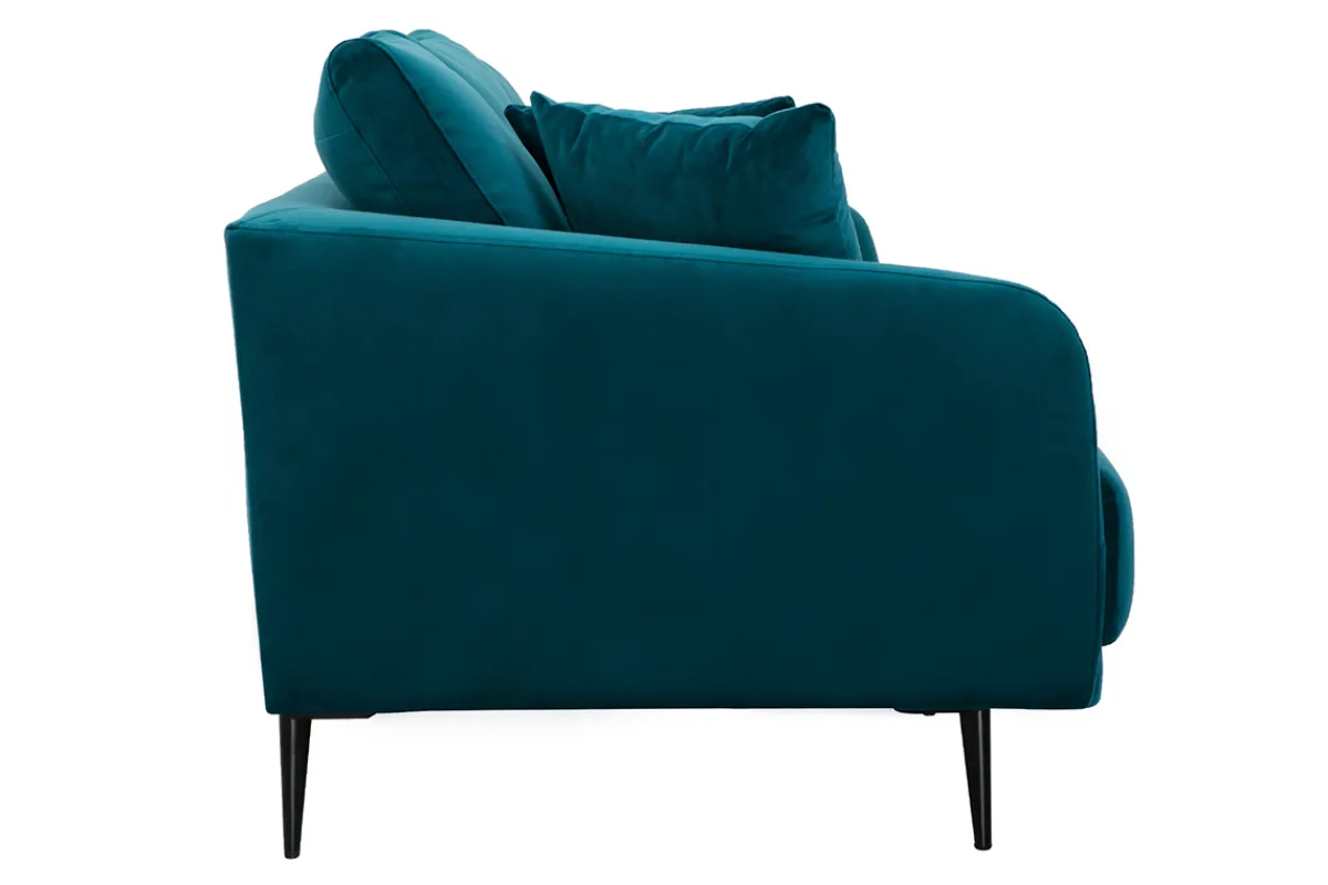 Miliboo Design-Sofa mit petrolblauem Stoff im Samtdesign und schwarzem Metall 3-Sitzer JERRY* Design-sofas
