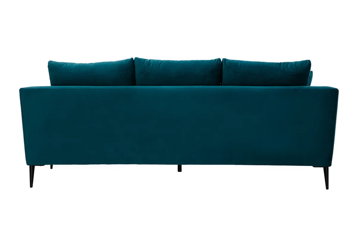 Miliboo Design-Sofa mit petrolblauem Stoff im Samtdesign und schwarzem Metall 3-Sitzer JERRY* Design-sofas