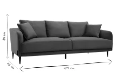 Miliboo Design-Sofa mit petrolblauem Stoff im Samtdesign und schwarzem Metall 3-Sitzer JERRY* Design-sofas