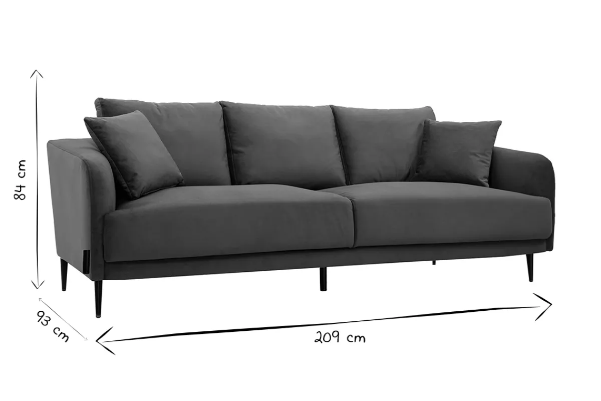 Miliboo Design-Sofa mit petrolblauem Stoff im Samtdesign und schwarzem Metall 3-Sitzer JERRY* Design-sofas