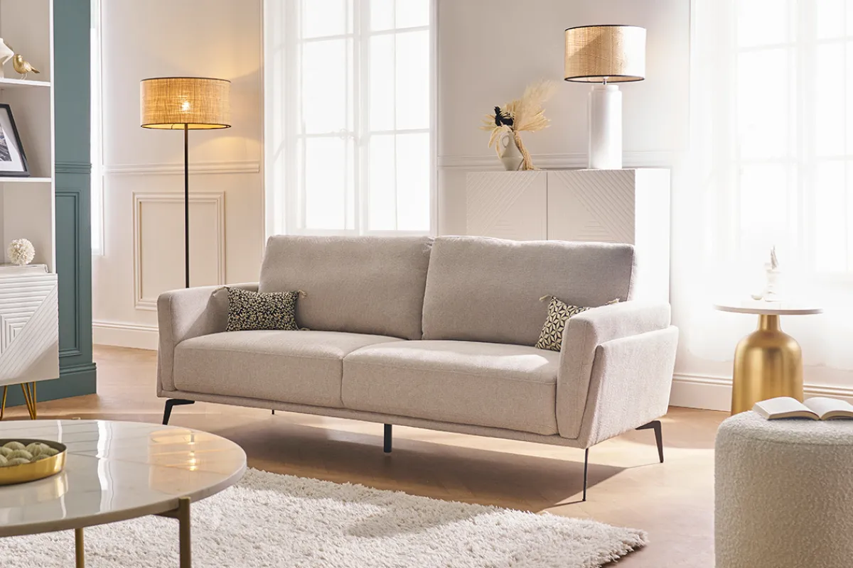 Miliboo Design-Sofa mit Stoff im Samtdesign Beige 3-Sitzer MOSCO* Design-sofas