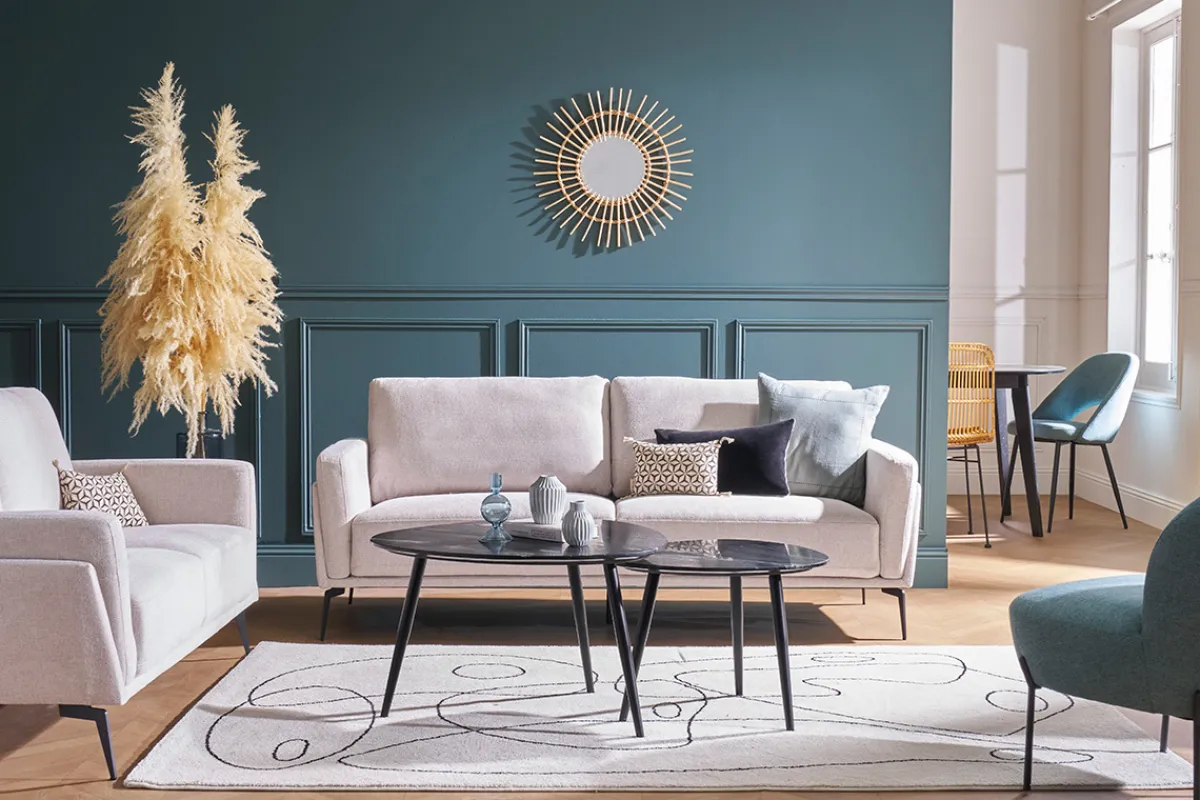 Miliboo Design-Sofa mit Stoff im Samtdesign Beige 3-Sitzer MOSCO* Design-sofas