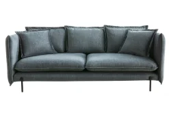 Miliboo Design-Sofa 3/4-Sitzer in blaugrauem Veloursstoff und schwarzem Metall ALMAR* Design-sofas