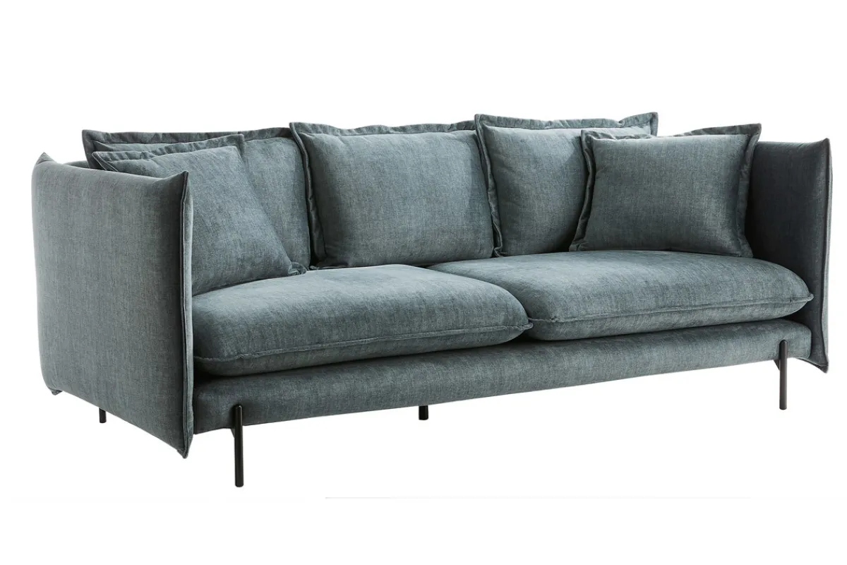Miliboo Design-Sofa 3/4-Sitzer in blaugrauem Veloursstoff und schwarzem Metall ALMAR* Design-sofas