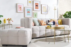 Miliboo Design-Sofa 3-Sitzer mit Fußstütze aus beigem Stoff im Samtdesign CORTO* Design-sofas