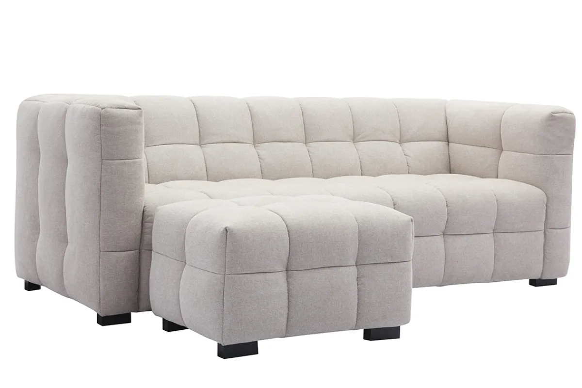 Miliboo Design-Sofa 3-Sitzer mit Fußstütze aus beigem Stoff im Samtdesign CORTO* Design-sofas