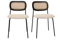 Miliboo Designstühle aus beigem Textur-Veloursstoff, schwarzem Metall und Rattan-Geflecht (2er-Set) MIRANDA* Design-stühle