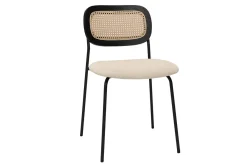 Miliboo Designstühle aus beigem Textur-Veloursstoff, schwarzem Metall und Rattan-Geflecht (2er-Set) MIRANDA* Design-stühle