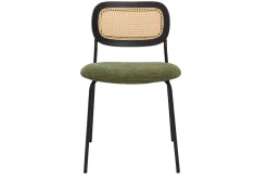 Miliboo Designstühle aus grünem strukturiertem Samtstoff, schwarzem Metall und Rattan-Geflecht (2er-Set) MIRANDA* Design-stühle