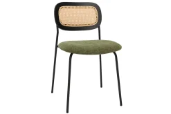 Miliboo Designstühle aus grünem strukturiertem Samtstoff, schwarzem Metall und Rattan-Geflecht (2er-Set) MIRANDA* Design-stühle