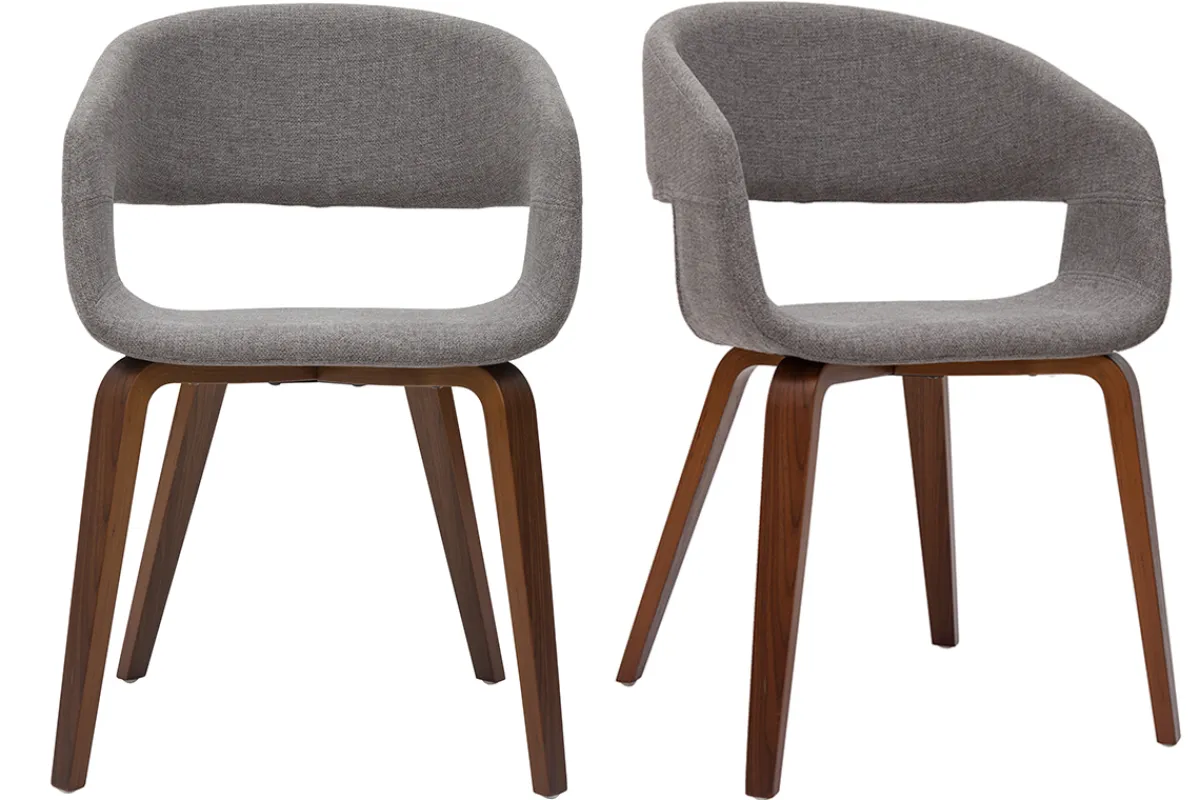 Miliboo Design-Stühle aus hellgrauem Stoff mit dunklen Holzbeinen (2er-Set) SLAM* Design-stühle