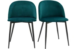 Miliboo Design-Stühle aus petrolblauem Samtstoff und schwarzem Metall (2er-Set) CELESTE* Design-stühle