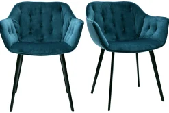 Miliboo Design-Stühle aus petrolblauem Samt Stuhlbeine aus schwarzem Metall (2er-Set) BURTON* Design-stühle