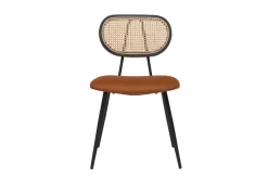 Miliboo Design-Stühle aus rotbraunem Samtstoff, schwarzem Metall und naturfarbenem Rattangeflecht (2er-Set) TOLMA* Design-stühle
