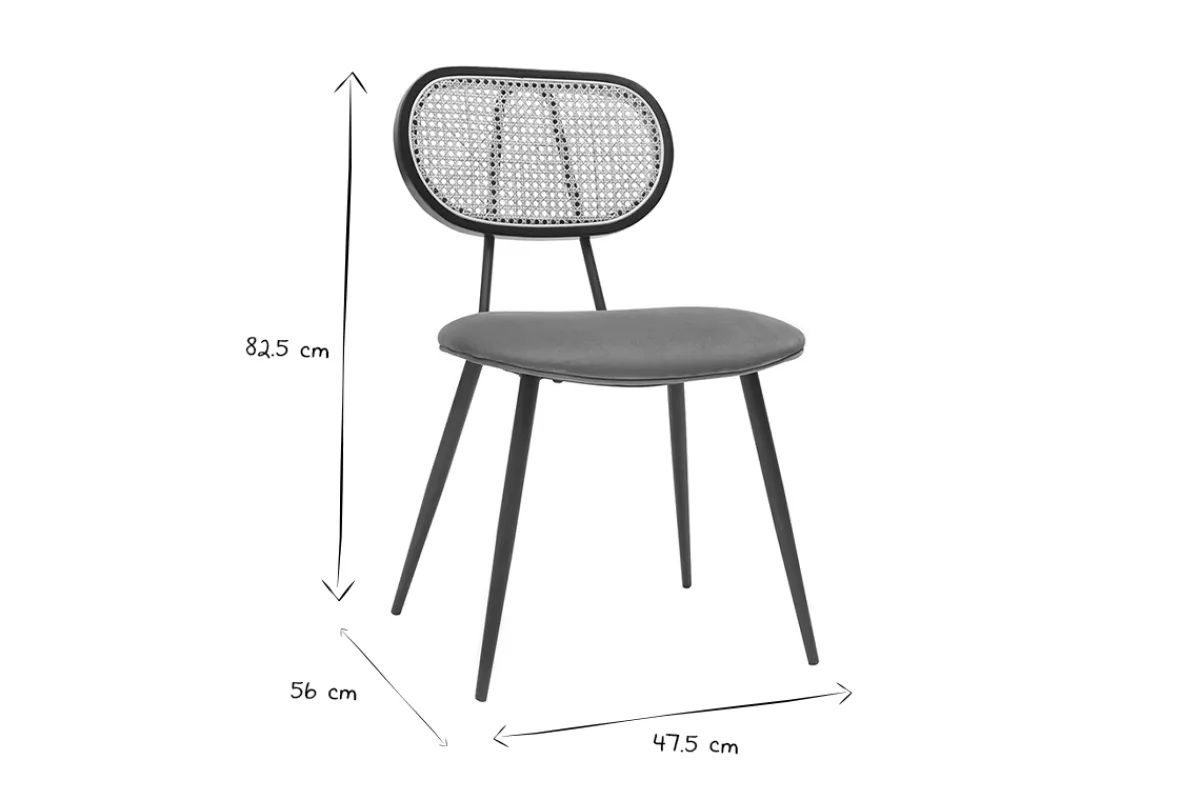 Miliboo Design-Stühle aus rotbraunem Samtstoff, schwarzem Metall und naturfarbenem Rattangeflecht (2er-Set) TOLMA* Design-stühle