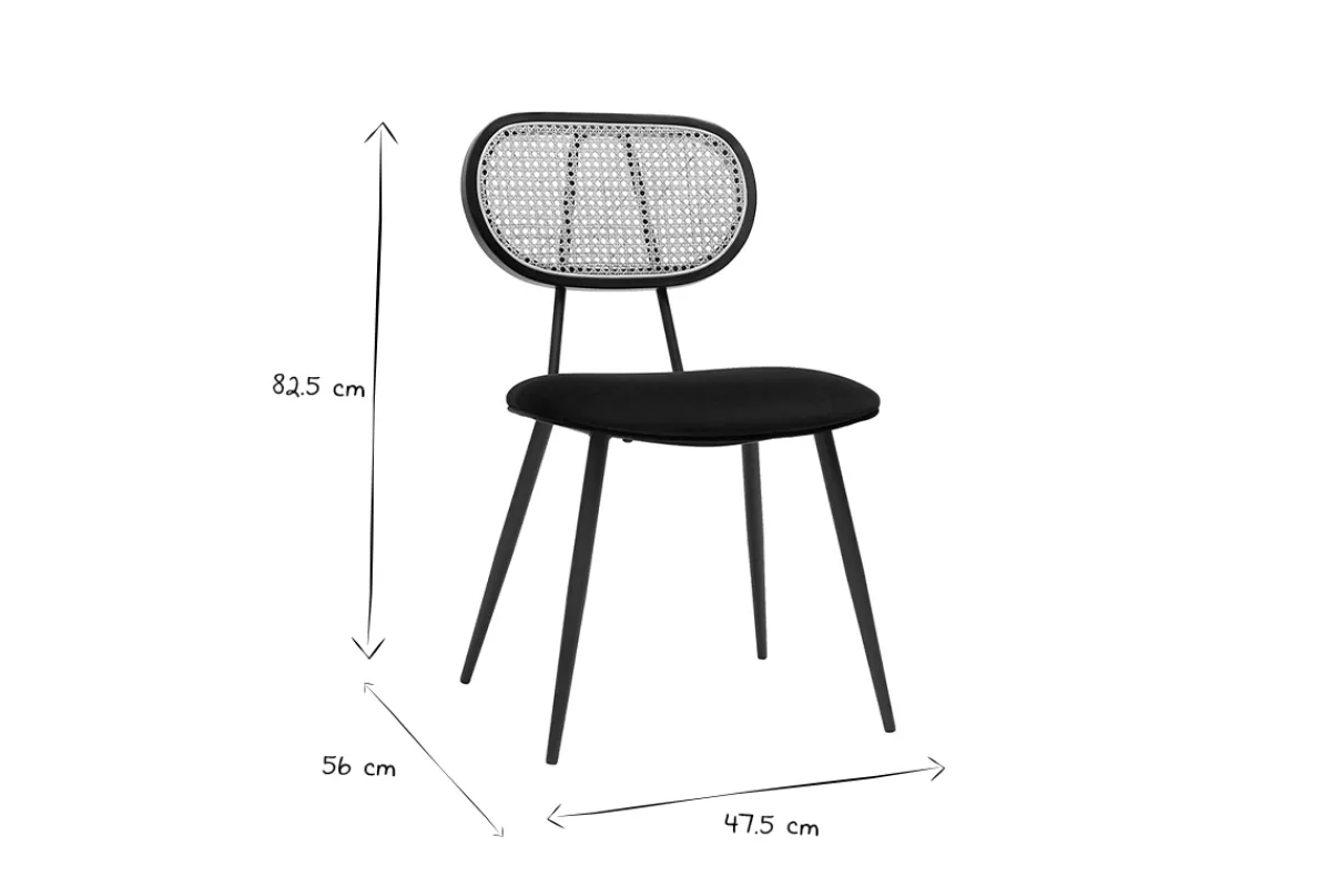 Miliboo Design-Stühle aus schwarzem Samtstoff, Metall und naturfarbenem Rattangeflecht (2er-Set) TOLMA* Design-stühle