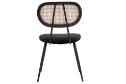 Miliboo Design-Stühle aus schwarzem Samtstoff, Metall und naturfarbenem Rattangeflecht (2er-Set) TOLMA* Design-stühle