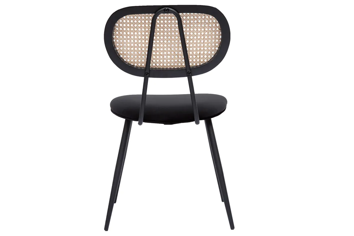 Miliboo Design-Stühle aus schwarzem Samtstoff, Metall und naturfarbenem Rattangeflecht (2er-Set) TOLMA* Design-stühle