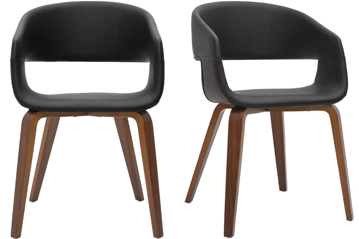 Miliboo Design-Stühle aus schwarzem Polyurethan mit dunklen Holzbeinen (2er-Set) SLAM* Design-stühle