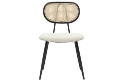 Miliboo Design-Stühle aus Stoff mit Wolleffekt in Off-White, schwarzem Metall und naturfarbenem Rattangeflecht (2er-Set) TOLMA* Design-stühle
