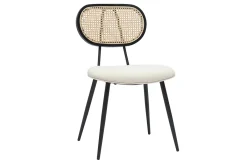 Miliboo Design-Stühle aus Stoff mit Wolleffekt in Off-White, schwarzem Metall und naturfarbenem Rattangeflecht (2er-Set) TOLMA* Design-stühle