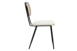 Miliboo Design-Stühle aus Stoff mit Wolleffekt in Off-White, schwarzem Metall und naturfarbenem Rattangeflecht (2er-Set) TOLMA* Design-stühle