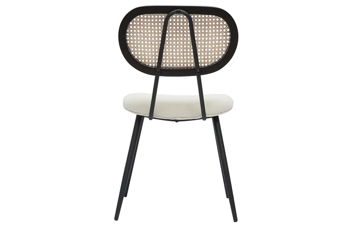 Miliboo Design-Stühle aus Stoff mit Wolleffekt in Off-White, schwarzem Metall und naturfarbenem Rattangeflecht (2er-Set) TOLMA* Design-stühle