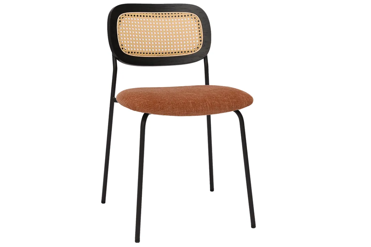 Miliboo Design-Stühle aus texturiertem Samtstoff in verbrannter Erde, schwarzem Metall und Rattan-Geflecht (2er-Set) MIRANDA* Design-stühle