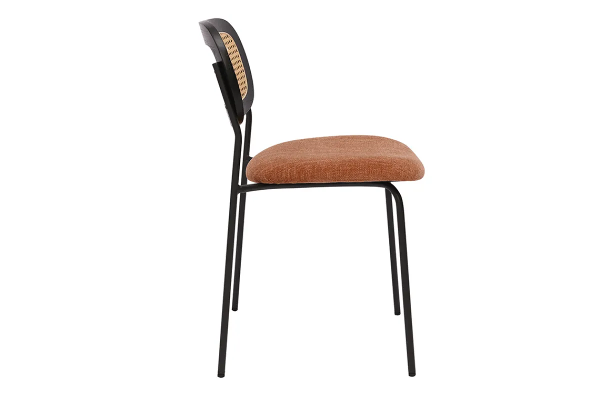 Miliboo Design-Stühle aus texturiertem Samtstoff in verbrannter Erde, schwarzem Metall und Rattan-Geflecht (2er-Set) MIRANDA* Design-stühle
