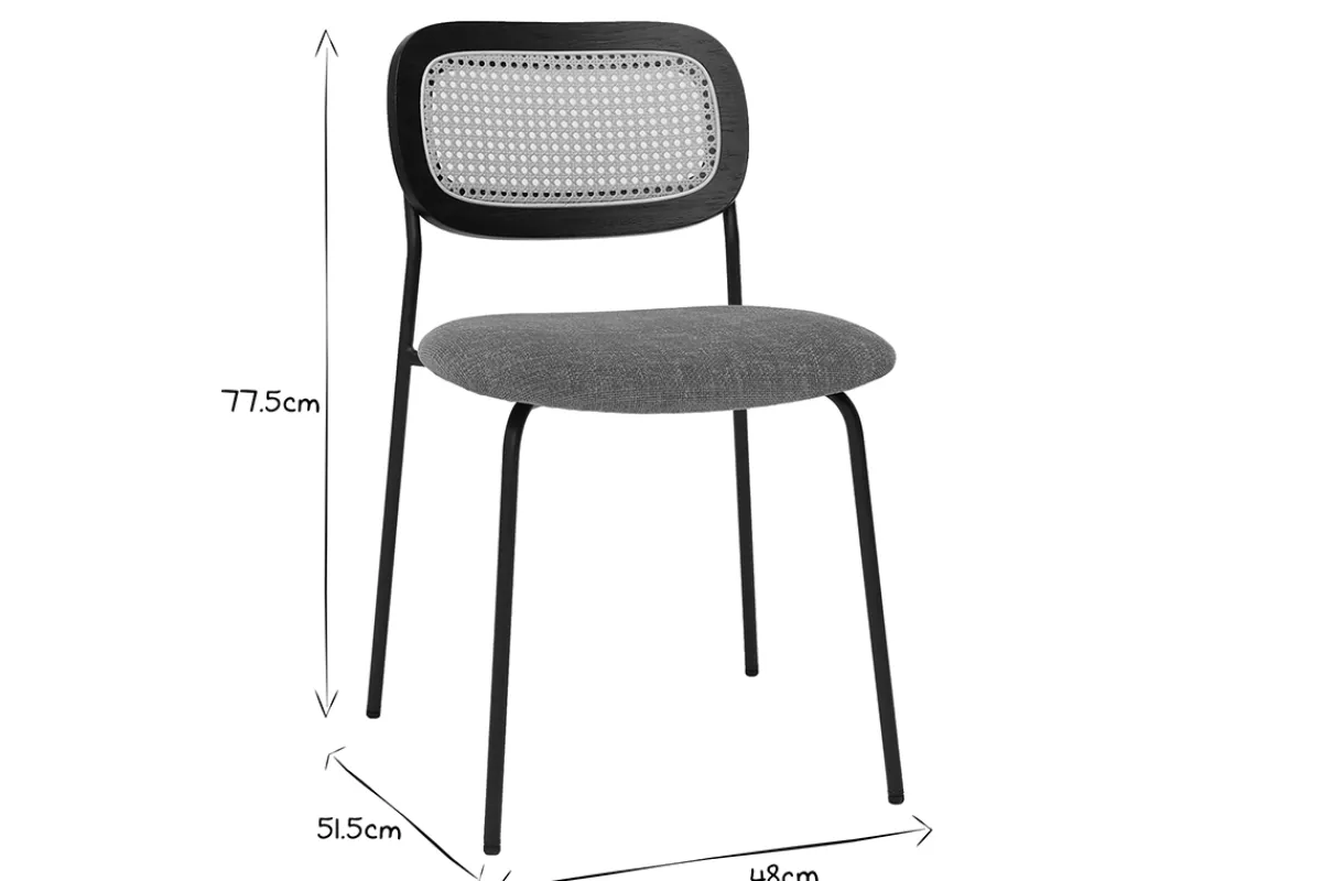 Miliboo Design-Stühle aus texturiertem Samtstoff in verbrannter Erde, schwarzem Metall und Rattan-Geflecht (2er-Set) MIRANDA* Design-stühle