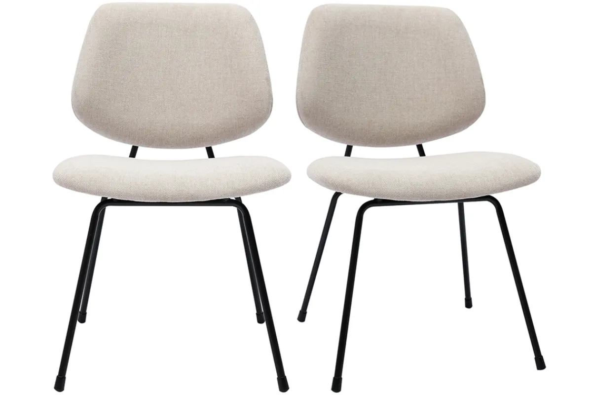 Miliboo Design-Stühle beiger Stoff mit Samteffekt und schwarzer Metallfuß (2er-Set) BARNET* Design-stühle