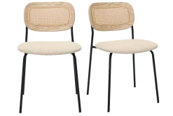 Miliboo Design-Stühle in beigem strukturiertem Samteffektstoff, schwarzem Metall und Rattanwebung (2er-Set) MIRANDA* Design-stühle