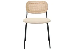 Miliboo Design-Stühle in beigem strukturiertem Samteffektstoff, schwarzem Metall und Rattanwebung (2er-Set) MIRANDA* Design-stühle