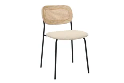 Miliboo Design-Stühle in beigem strukturiertem Samteffektstoff, schwarzem Metall und Rattanwebung (2er-Set) MIRANDA* Design-stühle