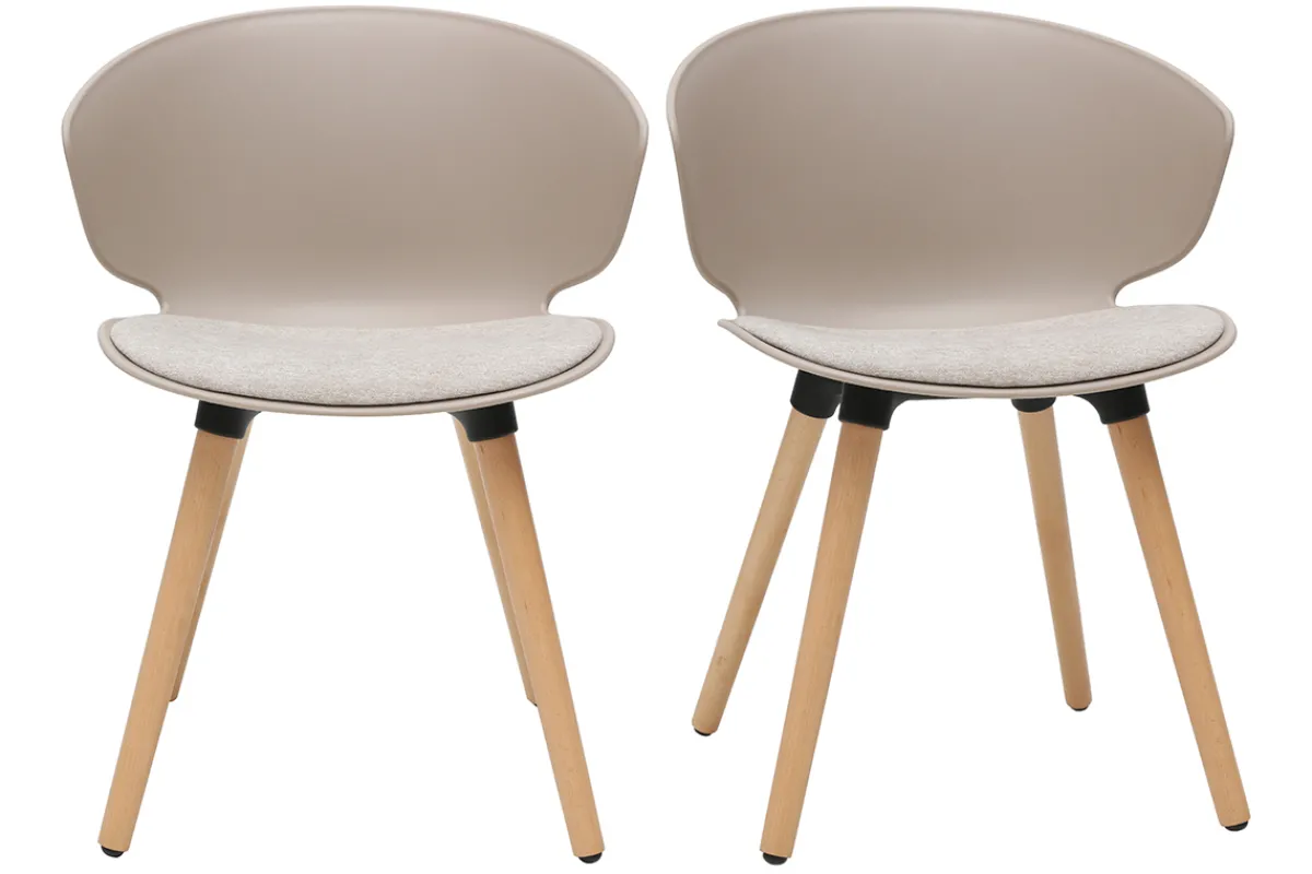 Miliboo Design-Stühle in Taupe und helles Holz (2er-Set) WING* Design-stühle