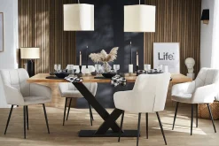 Miliboo Design-Stühle Stoff mit strukturiertem Samteffekt in Beige und schwarze Metallfüße (2er-Set) MONTERO* Design-stühle