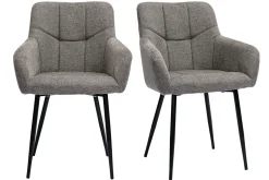 Miliboo Design-Stühle Stoff mit strukturiertem Samteffekt in Grau und schwarze Metallfüße (2er-Set) MONTERO* Design-stühle