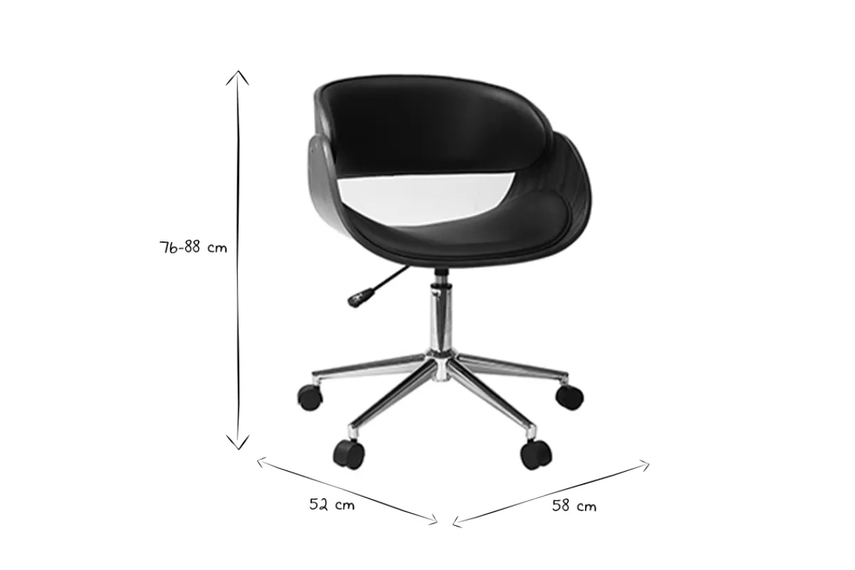 Miliboo Design-Stuhl auf Rollen Schwarz und Nussbaum BENT* Bürostühle|Bürostuhl Zum Kleinen Preis