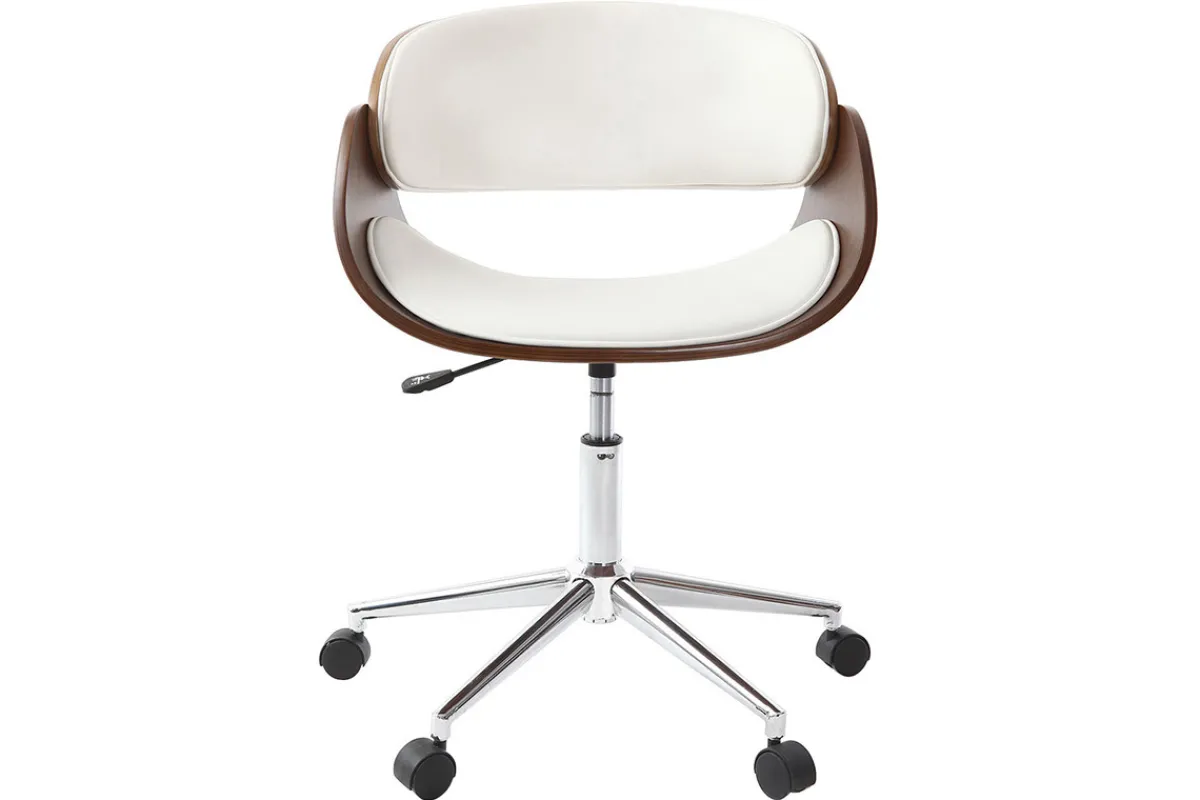Miliboo Design-Stuhl auf Rollen Weiß und Nussbaum BENT* Bürostühle|Bürostuhl Zum Kleinen Preis