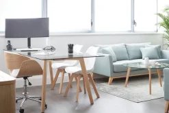 Miliboo Design-Stuhl auf Rollen Weiß und Nussbaum BENT* Bürostühle|Bürostuhl Zum Kleinen Preis