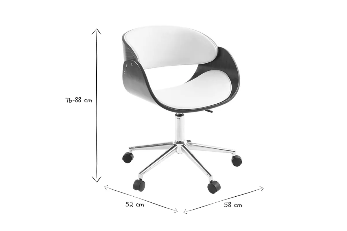 Miliboo Design-Stuhl auf Rollen Weiß und Nussbaum BENT* Bürostühle|Bürostuhl Zum Kleinen Preis
