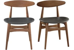 Miliboo Design-Stuhl aus Nussbaum und schwarzem PU 2er-Set WALFORD* Design-stühle|Holzstühle