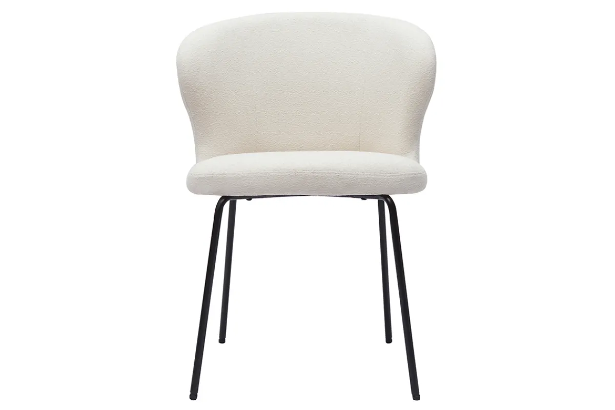 Miliboo Design-Stuhl aus weißem Stoff mit Bouclé-Wolleffekt und schwarzem Metall YDA* Design-stühle