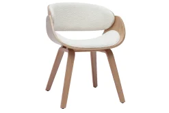 Miliboo Design-Stuhl aus weißem Stoff mit Bouclé-Wolleffekt und hellem Holz BENT* Design-stühle